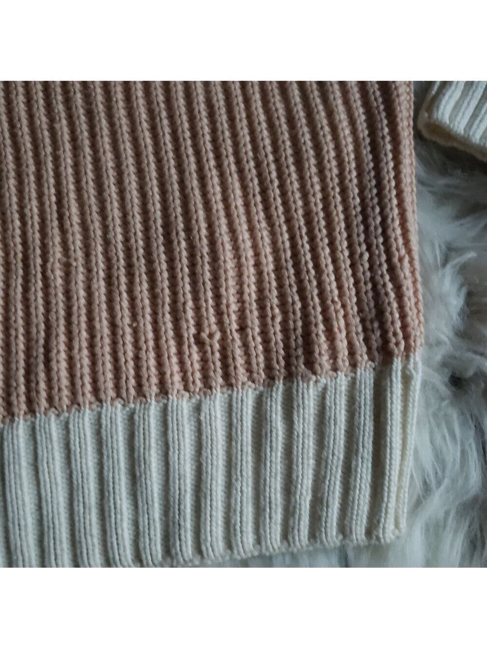 St. John Pink White Asymmetrical Knit Sweater Petite - Picture 6 of 8